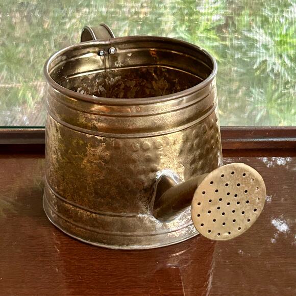 Vintage Hammered Brass Watering Can – 14” Long, Rustic Decor - Picture 2 of 15